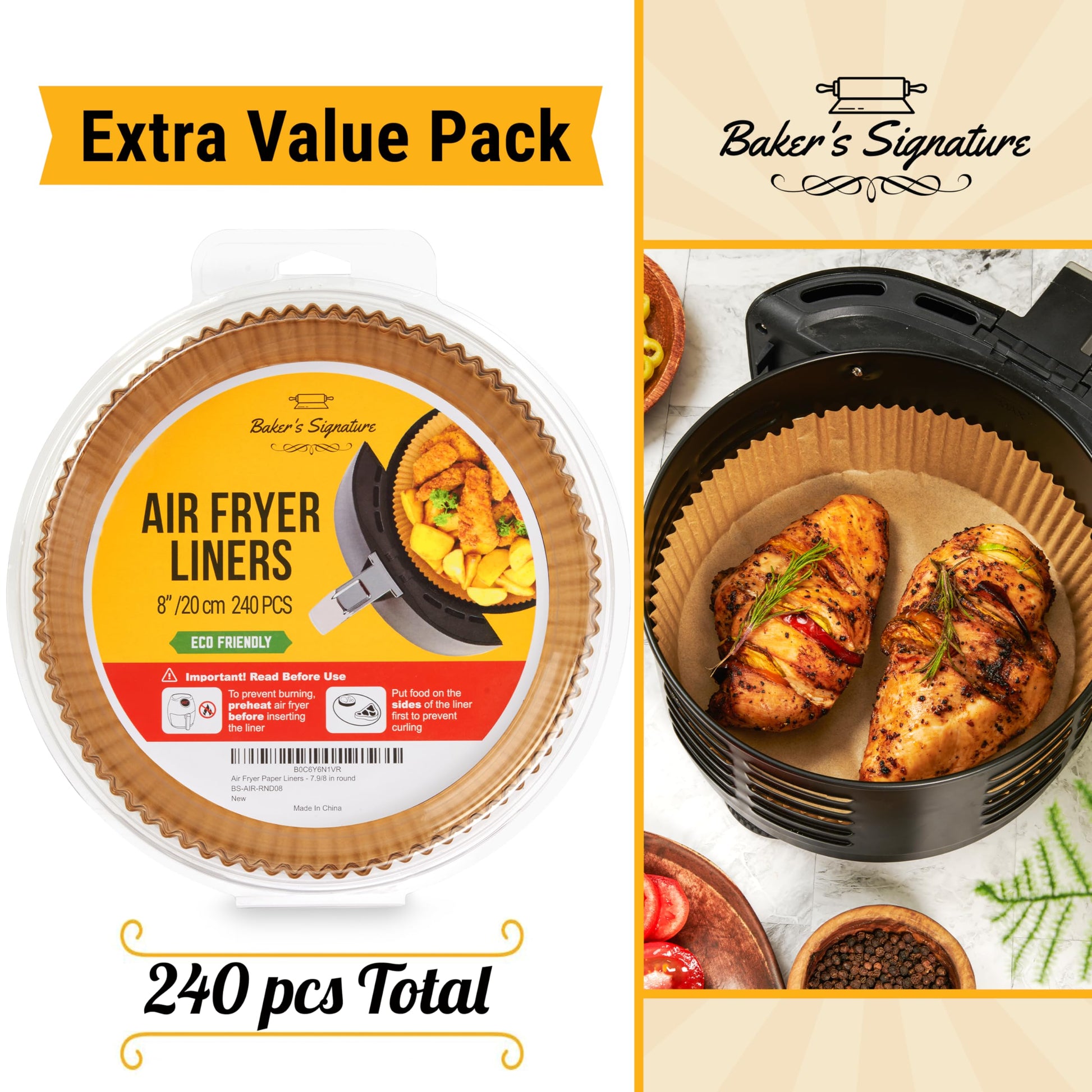 Baker's Signature Disposable 8" Round Air Fryer Parchment Paper Liner, 250 Pcs - Compatible with Up to 5.8 qt Baskets (Package May Vary) - Available at All In One Marketplace Canada