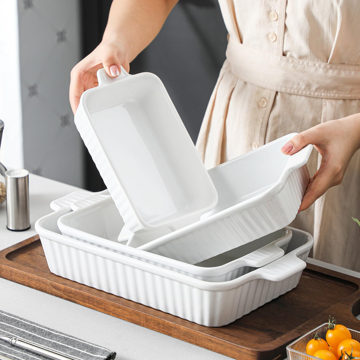 MALACASA Casserole Dishes for Oven, Ceramic Baking Dishes Set of 4, White 🍁 All In One Marketplace Canada