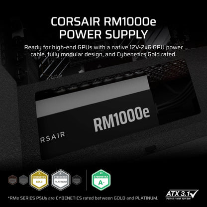 CORSAIR RM1000e (2025) Fully Modular Low-Noise ATX Power Supply with 12V-2x6 Cable – ATX 3.1 & PCIe 5.1 Compliant, Cybenetics Gold Efficiency, 105°C-Rated Capacitors, Modern Standby Mode – Black 🍁 All In One Marketplace Canada