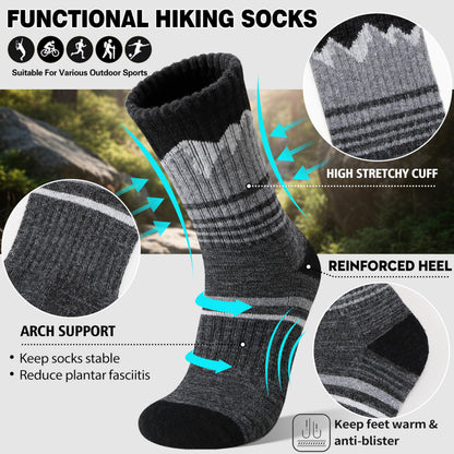 Sandsuced Merino Wool Hiking Socks Thermal Winter Warm Cozy Outdoor Crew Socks 5 Pairs Gift Stocking Stuffers for Men(Black/Grey,L) 🍁 All In One Marketplace Canada