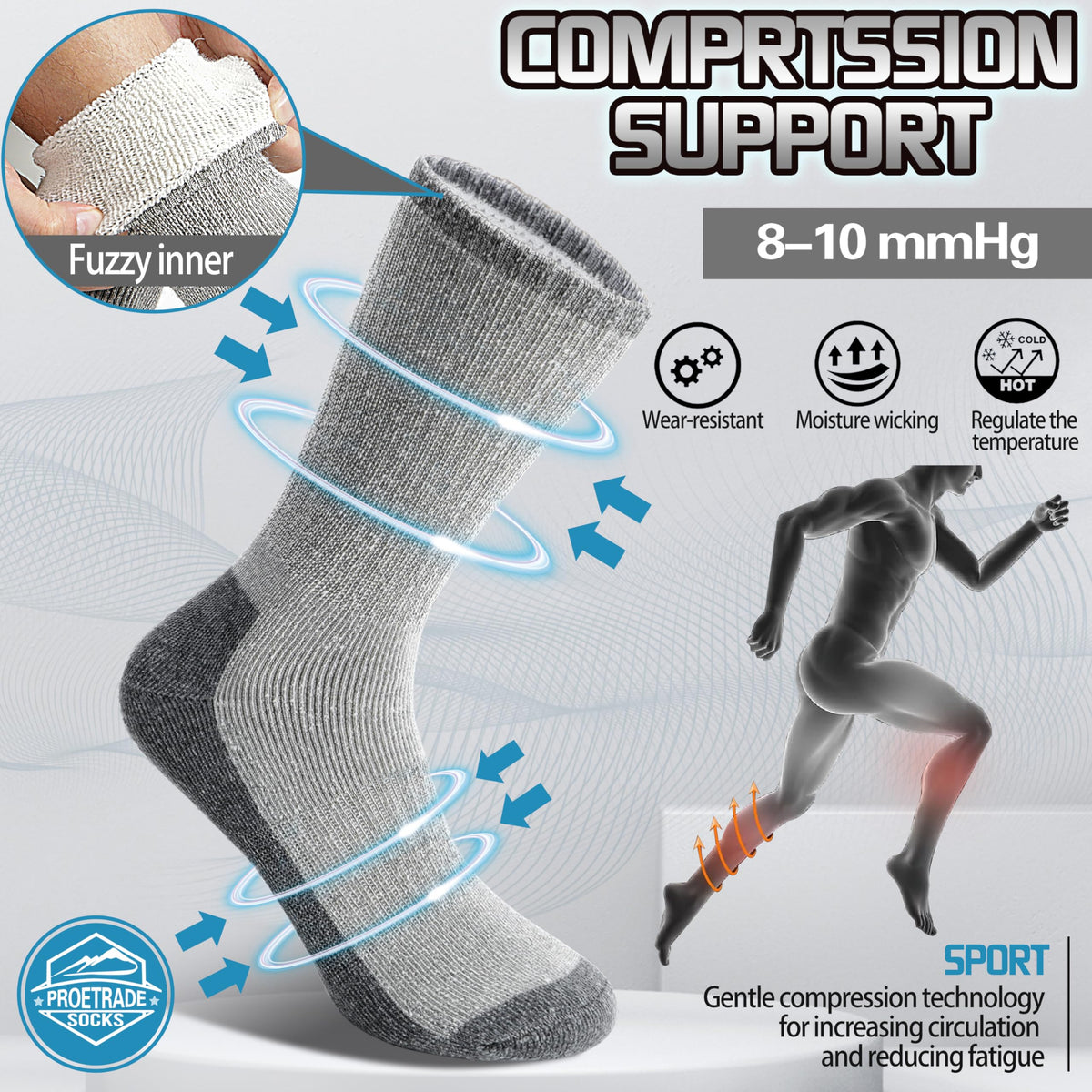 ProEtrade Merino Wool Hiking Socks for Men & Women Thermal Winter Warm Crew Thick Cushion Work Cozy Socks 4 Pairs Gifts Stockling Stuffers for Men(Classic Grey,L) 🍁 All In One Marketplace Canada