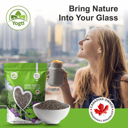 Yogti Black Chia Seeds - Jumbo Pack 2 Kilo, Raw Plant Based SuperFood, Natural, Keto Friendly, Kosher, Halal, Vegan, Source of Omega-3, Nutrient Dense, High Fiber, Rich in Magnesium, A Versatile Superseed for Smoothies, Baking, Salads, and Chia Pudding, R Yogti