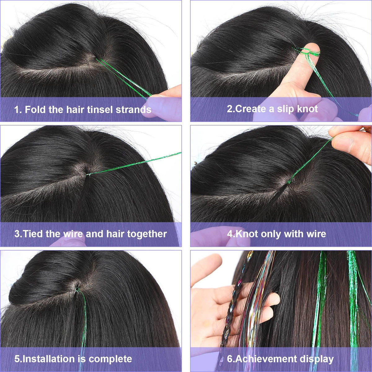 FEBSNOW 47 Inch Straight Hair Extension Tinsel Kit 2400 Strands 12 Mixed Colors Glitter Hair Extensions Tool for Women Girls Hair Accessories for Christmas New Year Halloween Cosplay Party 🍁 All In One Marketplace Canada