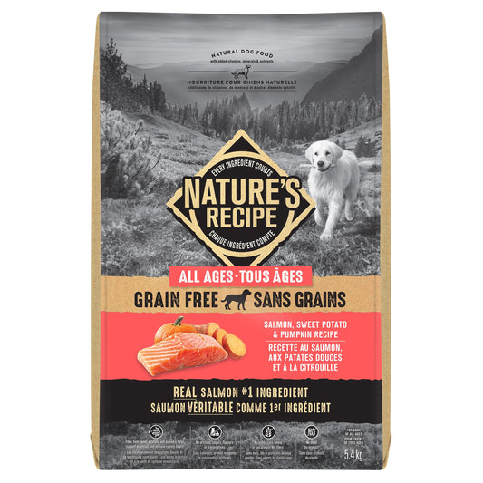 Nature's Recipe Grain Free Natural Dog Food Salmon, Sweet Potato & Pumpkin Recipe 5.4 kg (Pack of 1) 🍁 All In One Marketplace Canada Nature's Recipe