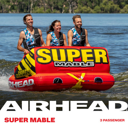 Airhead Super Mable, 1-3 Rider - Inflatable Towable Tube for Boating and Water Sports, Heavy Duty Full Nylon Cover & Zipper with EVA Foam Padding, Easy Inflating & Deflating Airhead