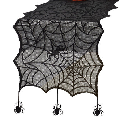Chemin de table en dentelle Elrene Home Fashions avec araignées d'Halloween rampantes, 33 cm x 178 cm, noir