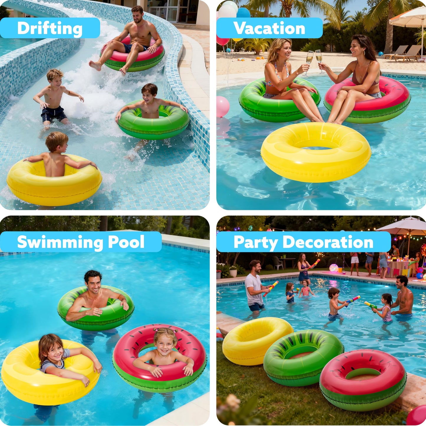 JOYIN 3 Pack Inflatable Pool Floats for Kids Adults, Fruits Swim Tube Pool Rings Swimming Rings Floaties for Swimming Pool Party Decorations