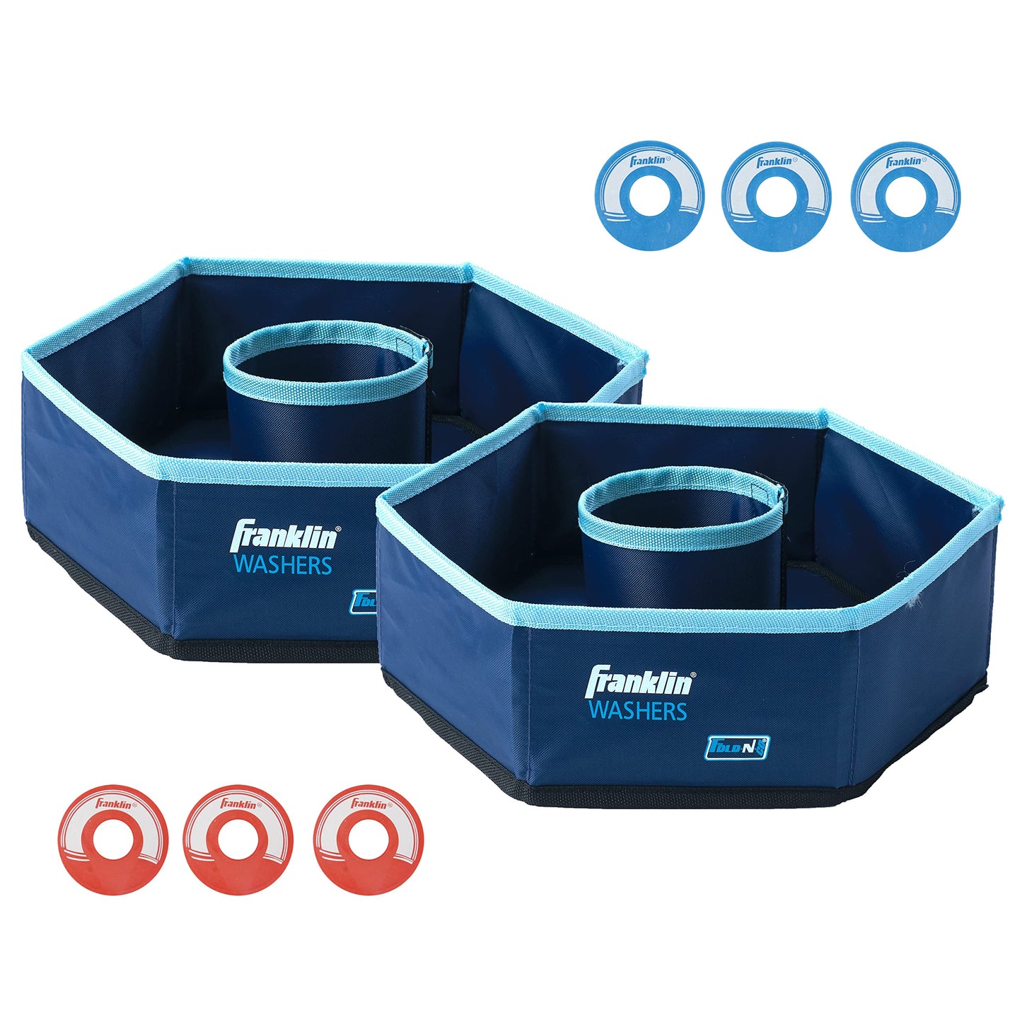 Franklin Sports Washer Toss - 6 Washers and 2 Collapsible Targets - Beach or Camping Outdoor Lawn Game - Official Size Washer Set Franklin Sports