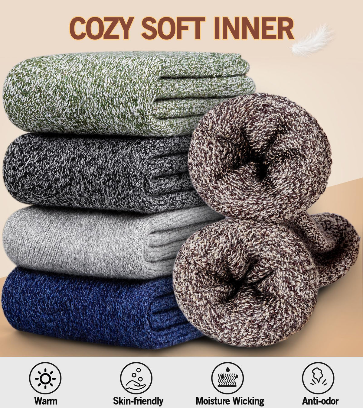 Yeblues 5 Pairs Wool Socks Mens, Thick Warm Winter Socks, Hiking Socks Soft Casual Socks for Men（Plus size fits 14-18) 🍁 All In One Marketplace Canada