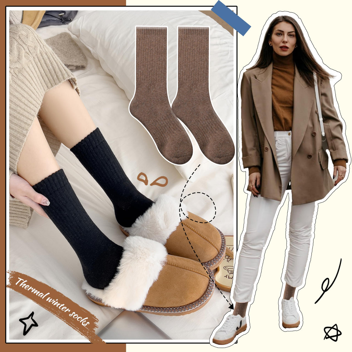 Women Merino Wool Socks Winter Warm Thermal Thick Hiking Cozy Comfy Crew Socks Stocking Stuffers Gifts for Womens 5 Pairs(Black/Khaki/Beige/White) 🍁 All In One Marketplace Canada