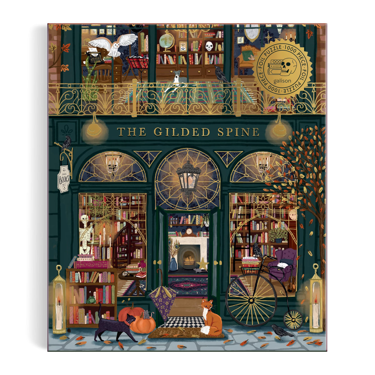 Galison The Gilded Spine Puzzle – 1000 Piece Foil Puzzle Featuring Beautiful Fall Book Storefront with Gold Detailing