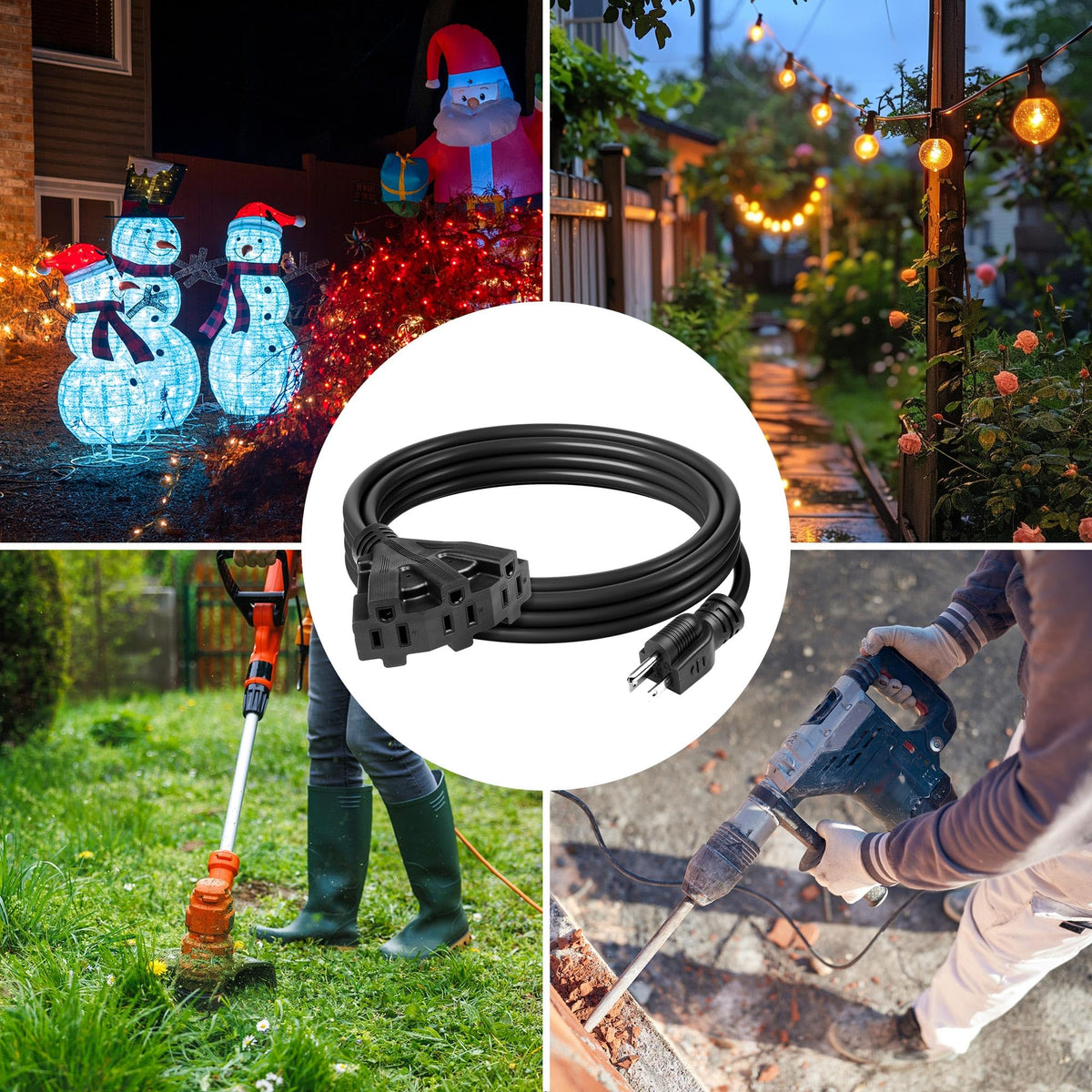 BN-Link's 2 Pack Outdoor Extension Cord Set is Ideal for Holiday Yard Decorations and Garden Equipment. with Three outlets You can Plug in Loads up to a Total of 13amps/1625watts. (Black, 10ft) 🍁 All In One Marketplace Canada