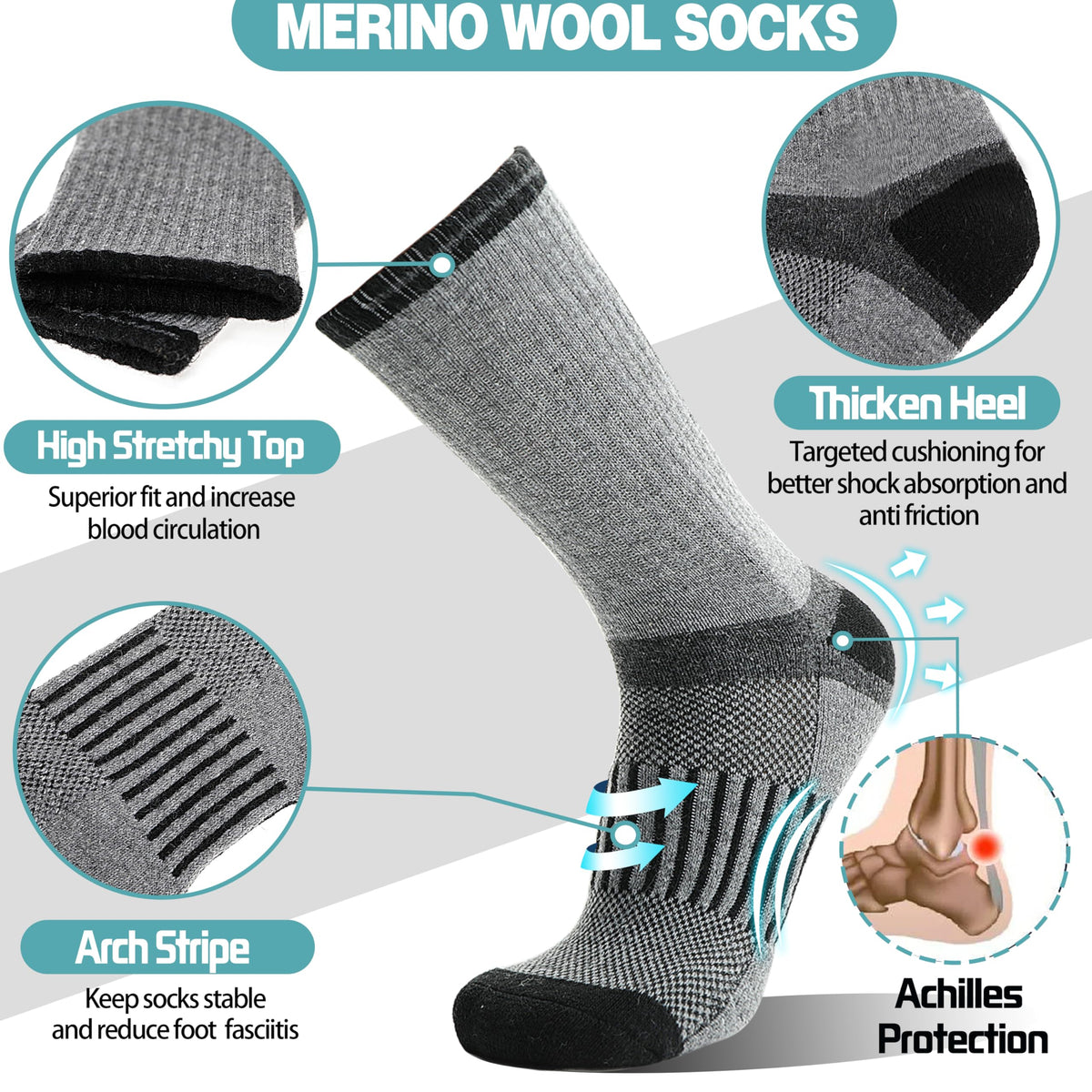 Merino Wool Hiking Socks for Women Men Thermal Warm Winter Crew Cozy Work Gifts Stocking Stuffers Socks for Women Men 5 Pairs (Dark,L) 🍁 All In One Marketplace Canada