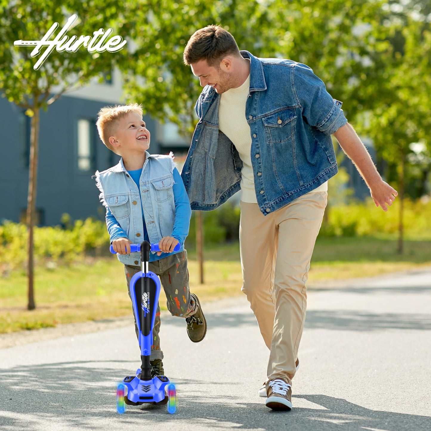 Hurtle - 3 Wheel Foldable Kick Scooter for Kids & Toddlers (Blue CA) Hurtle