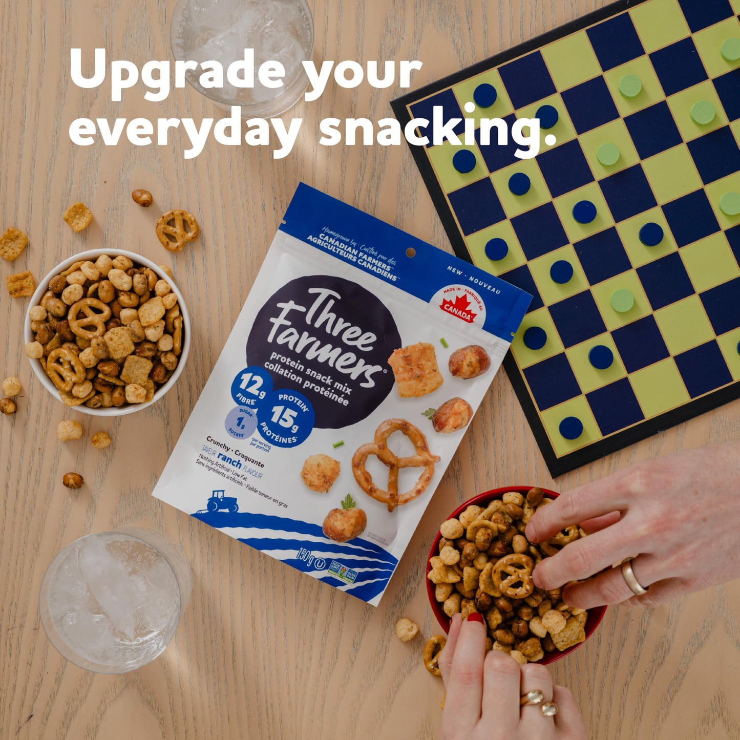 Three Farmers Protein Snack Mix – 15g Protein, 12g Fibre, Roasted Fava & Pea Puffs with Pretzels (3 x 150g)