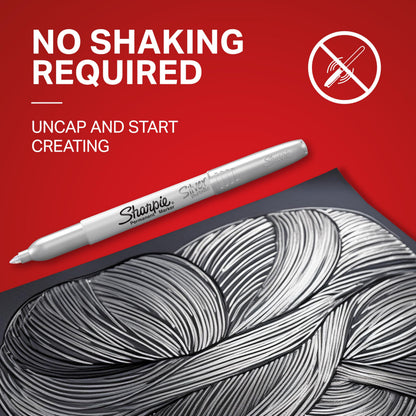 Sharpie Metallic Permanent Markers, Fine Point, Silver, 12 Count