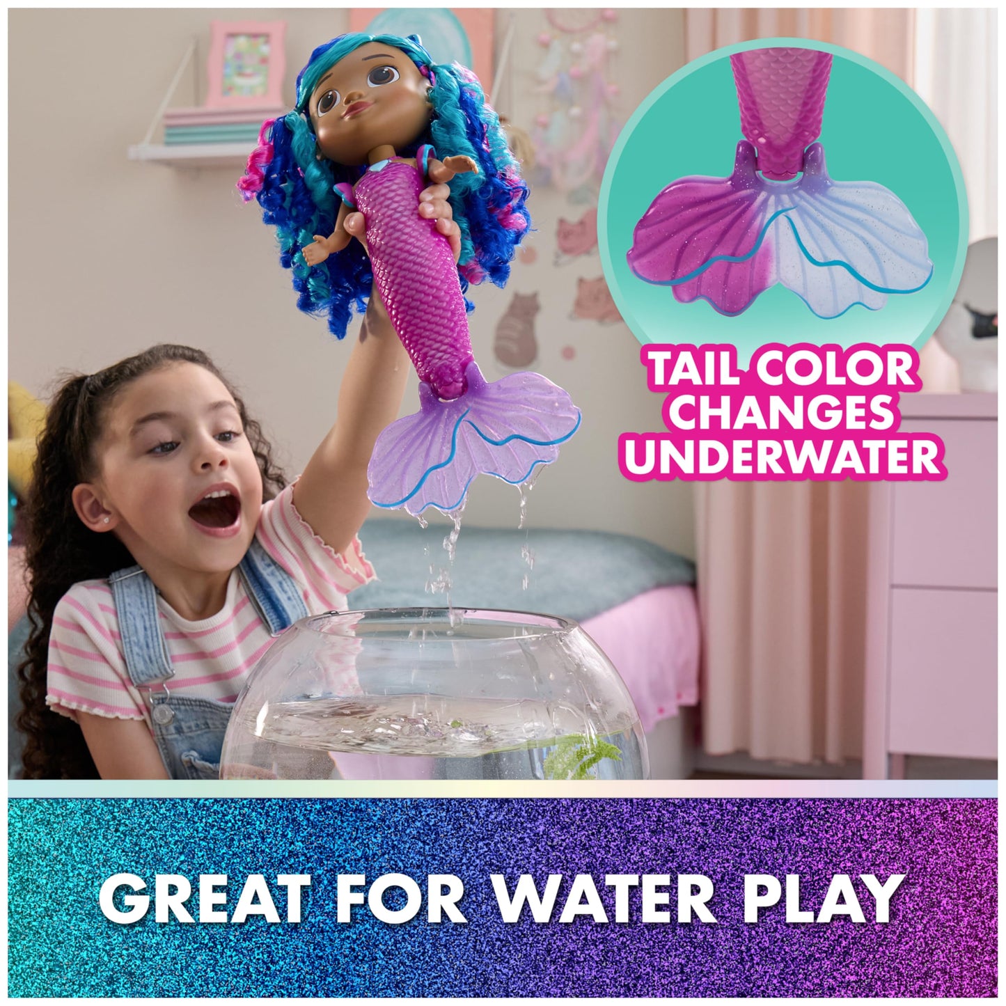 DreamWorks GABBY'S Dollhouse The Movie, Sing & Shine Mermaid Gabby, Waterproof Mermaid Doll with Lights & Sounds, Kids Toys for Girls & Boys Ages 3 and Up DREAMWORKS GABBY'S DOLLHOUSE