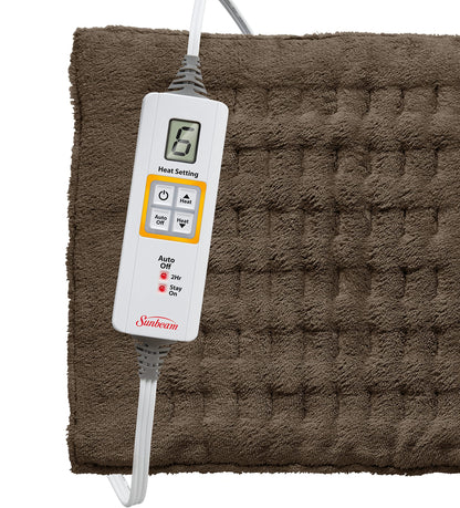 Sunbeam Premium Heating Pad with XpressHeat Technology - Electric Heating Pad for Neck, Shoulder and Back Pain, King Size, Brown - Available at All In One Marketplace Canada