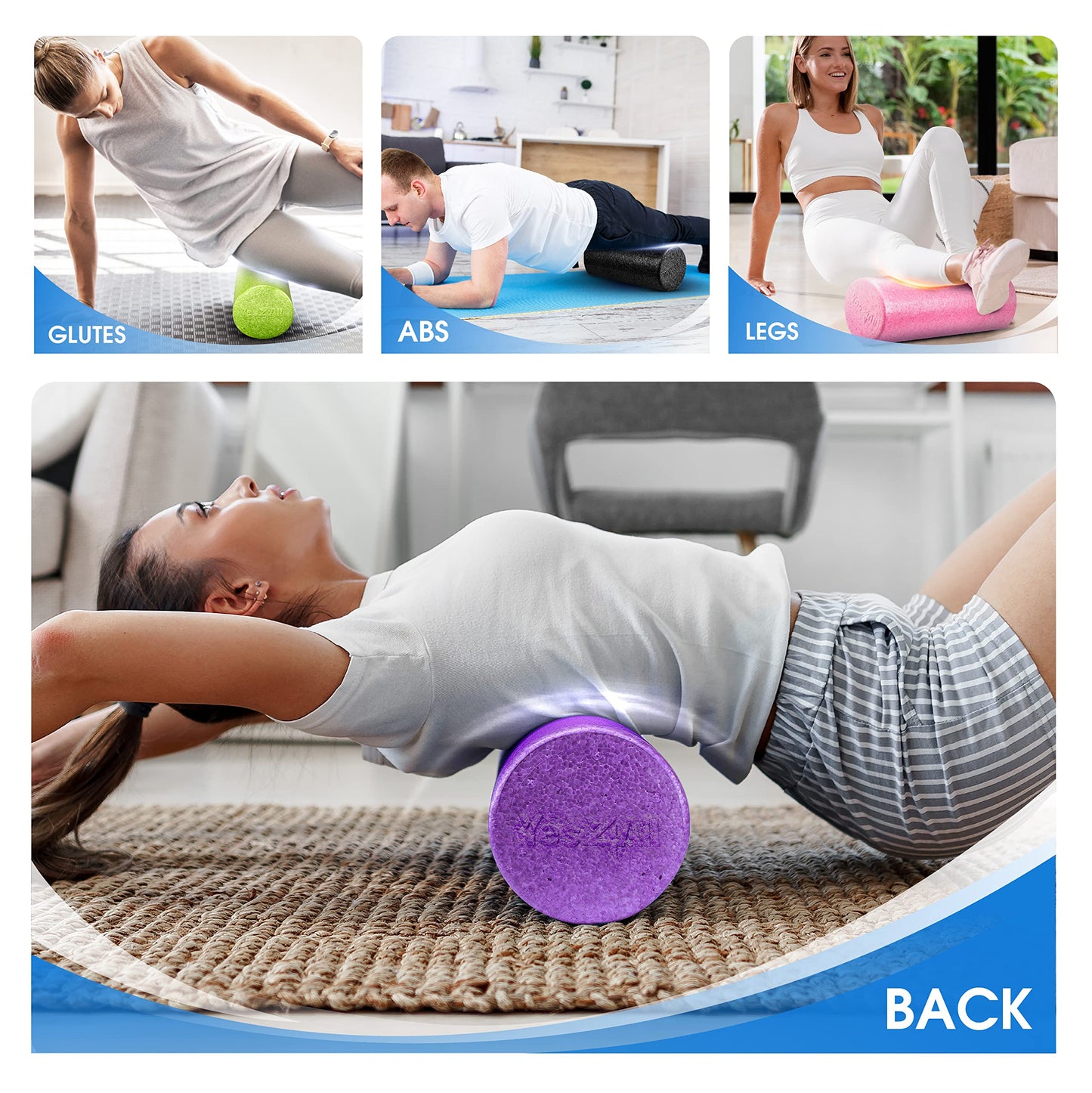 Yes4All High-Density EPP Round Back Roller Foam, Foam Roller for Yoga, Pilates & Stretching - 12, 18, 24, 36 inch