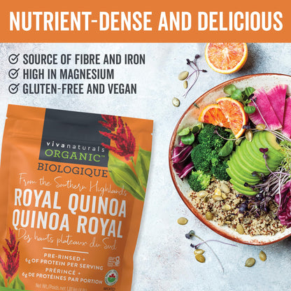 Viva Naturals Organic Quinoa (4 lb) – Quinoa Organic, Non-GMO & Pre-Washed Whole Grain | Gluten-Free Vegan Plant Protein, Source of Fibre & Iron, Puffed Rice & Pasta Substitute Viva Naturals