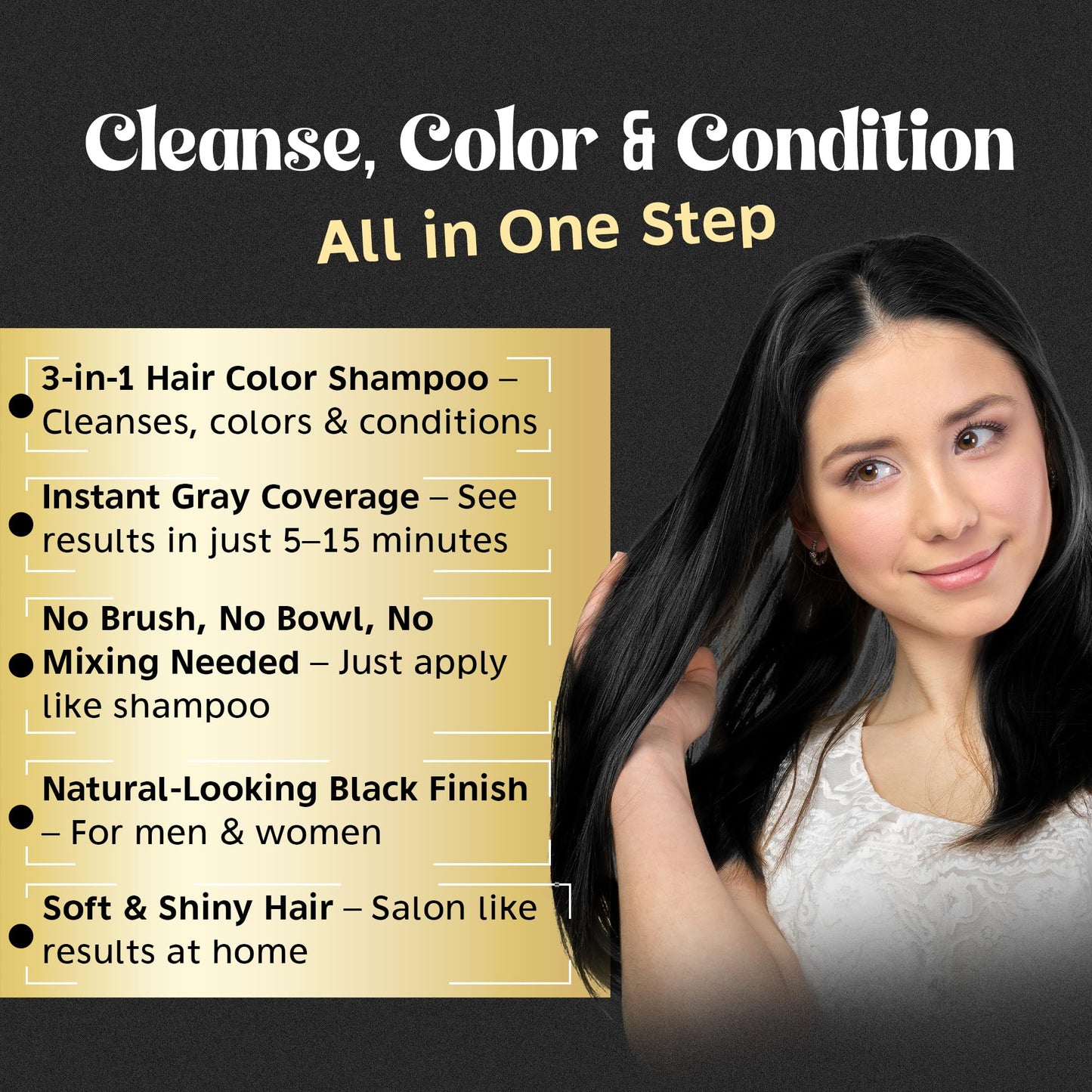 Herbishh Black Hair Dye Shampoo (500 mL), 3 in 1 Demi Permanent Hair Color Shampoo for Grey Coverage in 5-15 Minutes, Ideal for Women & Men. Ammonia-Free - Available at All In One Marketplace Canada