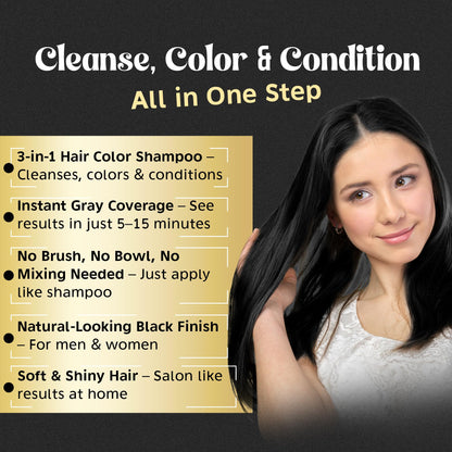 Herbishh Black Hair Dye Shampoo (500 mL), 3 in 1 Demi Permanent Hair Color Shampoo for Grey Coverage in 5-15 Minutes, Ideal for Women & Men. Ammonia-Free - Available at All In One Marketplace Canada