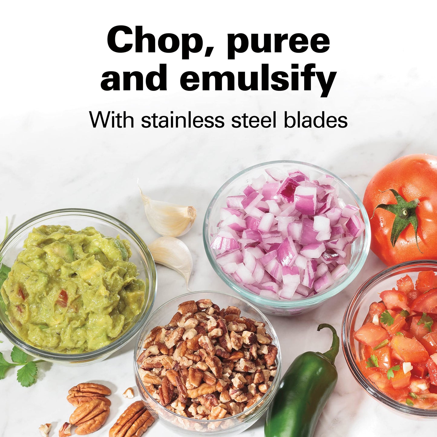Hamilton Beach Stack & Press Food Chopper & Mini Food Processor, 350 Watts, 3 Cup Bowl, Stainless Steel Blades, for Chopping, Puree & Emulsify, Black, 72850G - Available at All In One Marketplace Canada