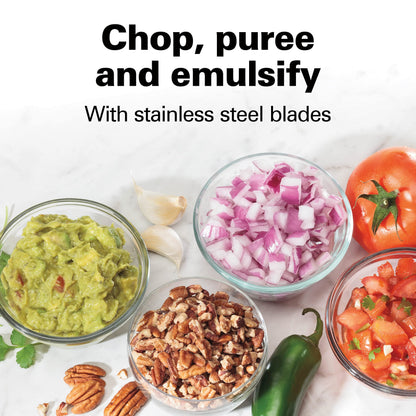 Hamilton Beach Stack & Press Food Chopper & Mini Food Processor, 350 Watts, 3 Cup Bowl, Stainless Steel Blades, for Chopping, Puree & Emulsify, Black, 72850G - Available at All In One Marketplace Canada