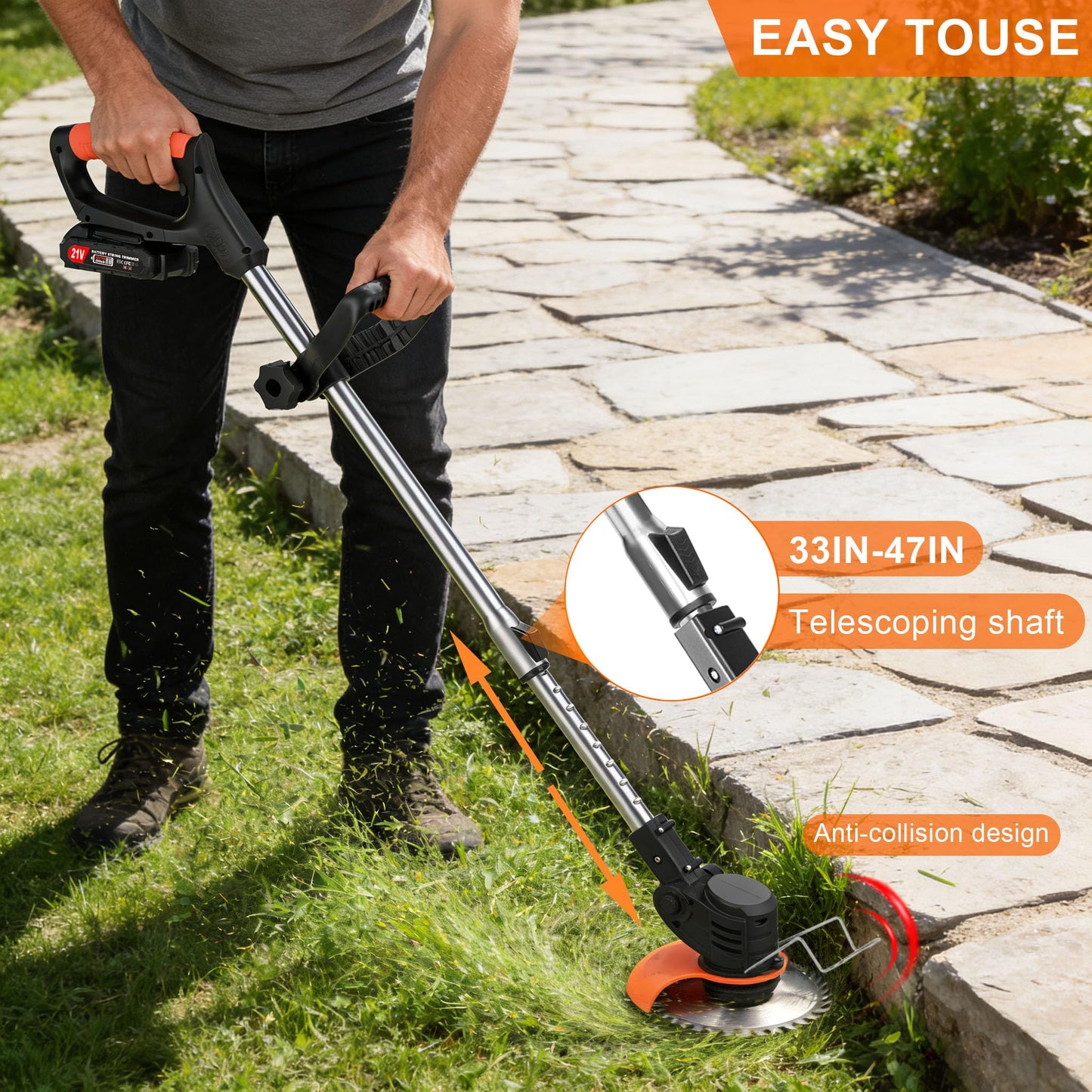 21V Cordless Weed Wacker for Thick Weeds, Lawn & Yard, 3-in-1 String Trimmer/Edger/Brush Cutter with 2 Batteries, 4 Blades & Wheels, 90° Pivot Head, Adjustable Height, Lightweight Easy for Homeowners - Available at All In One Marketplace Canada