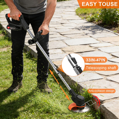 21V Cordless Weed Wacker for Thick Weeds, Lawn & Yard, 3-in-1 String Trimmer/Edger/Brush Cutter with 2 Batteries, 4 Blades & Wheels, 90° Pivot Head, Adjustable Height, Lightweight Easy for Homeowners - Available at All In One Marketplace Canada