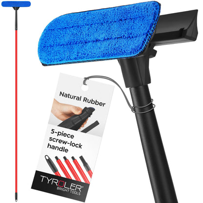 Tyroler 2-in-1 High Window Cleaning Tool | Window Squeegee Extendable with 30-205CM 5 Part Handle | Perfect Window Cleaning & Washing Kit (Black - Rubber) - Available at All In One Marketplace Canada