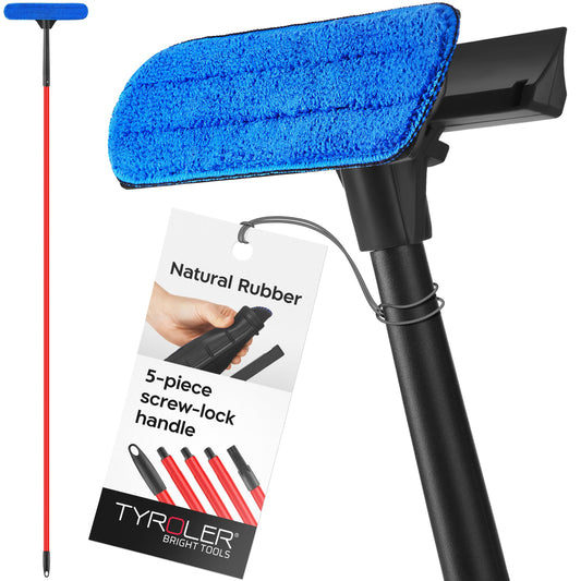 Tyroler 2-in-1 High Window Cleaning Tool | Window Squeegee Extendable with 30-205CM 5 Part Handle | Perfect Window Cleaning & Washing Kit (Black - Rubber) - Available at All In One Marketplace Canada