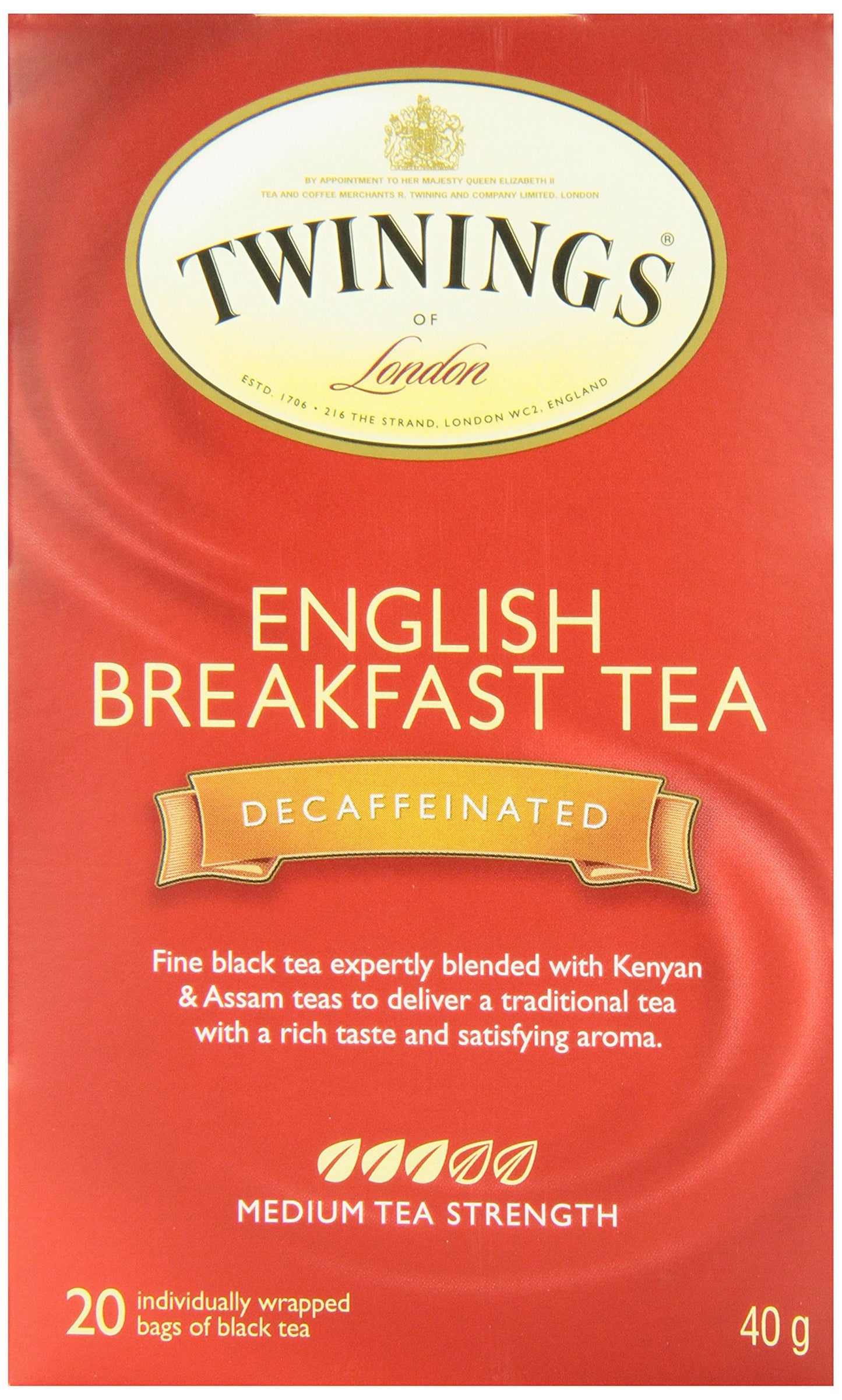 Twinings Decaf English Breakfast Individually Wrapped Teabags, Decaffeinated Black Tea, Smooth, Flavourful, Robust, 20 Count (Pack of 6), Enjoy Hot or Iced