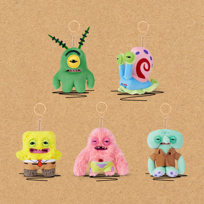 Fuggler Spongebob 5-Inch Plush Keyring 5 Pack by ZURU – Funny Ugly Monster Stuffed Animal with Human-Like Teeth, Collectible Bag Charm for Kids, Tweens, Teens, Adults & Fans of Weird Plush