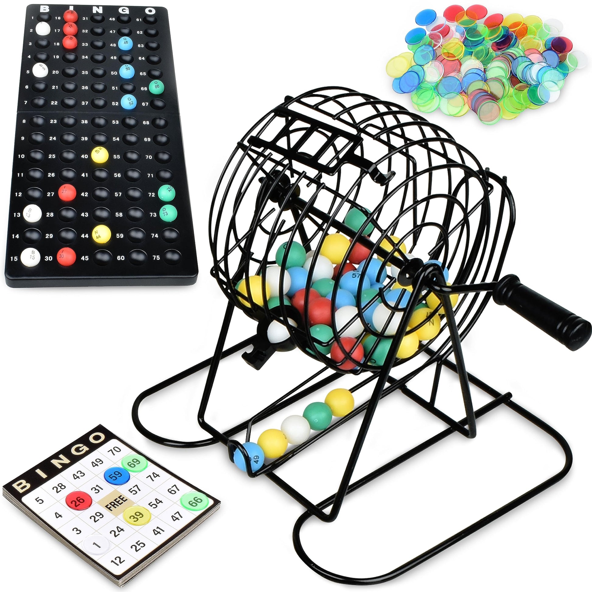Queensell Bingo Game for Adults - Best Board Game With Metal Cage, Balls Set, and Cards - Family Game for Large Groups
