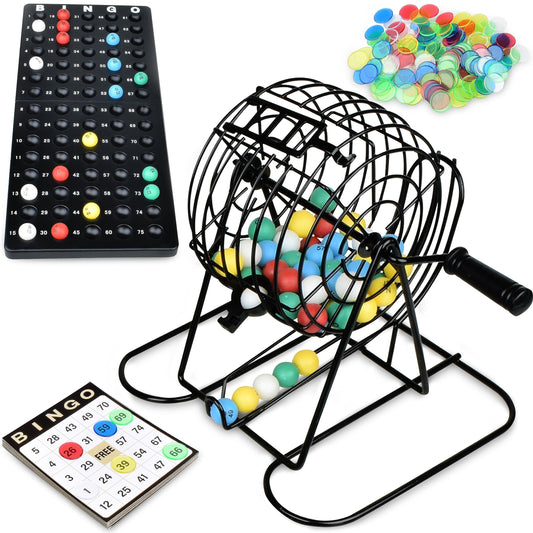 Queensell Bingo Game for Adults - Best Board Game With Metal Cage, Balls Set, and Cards - Family Game for Large Groups