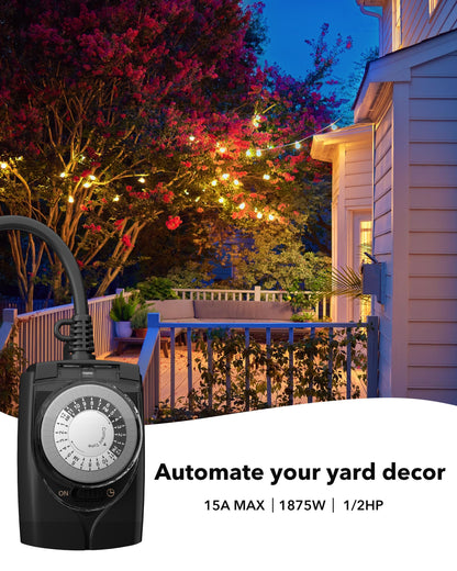 HBN Outdoor Timer Outlet,24 Hour Mechanical Timer,2 Grounded Outlets,1/2HP 🍁 All In One Marketplace Canada