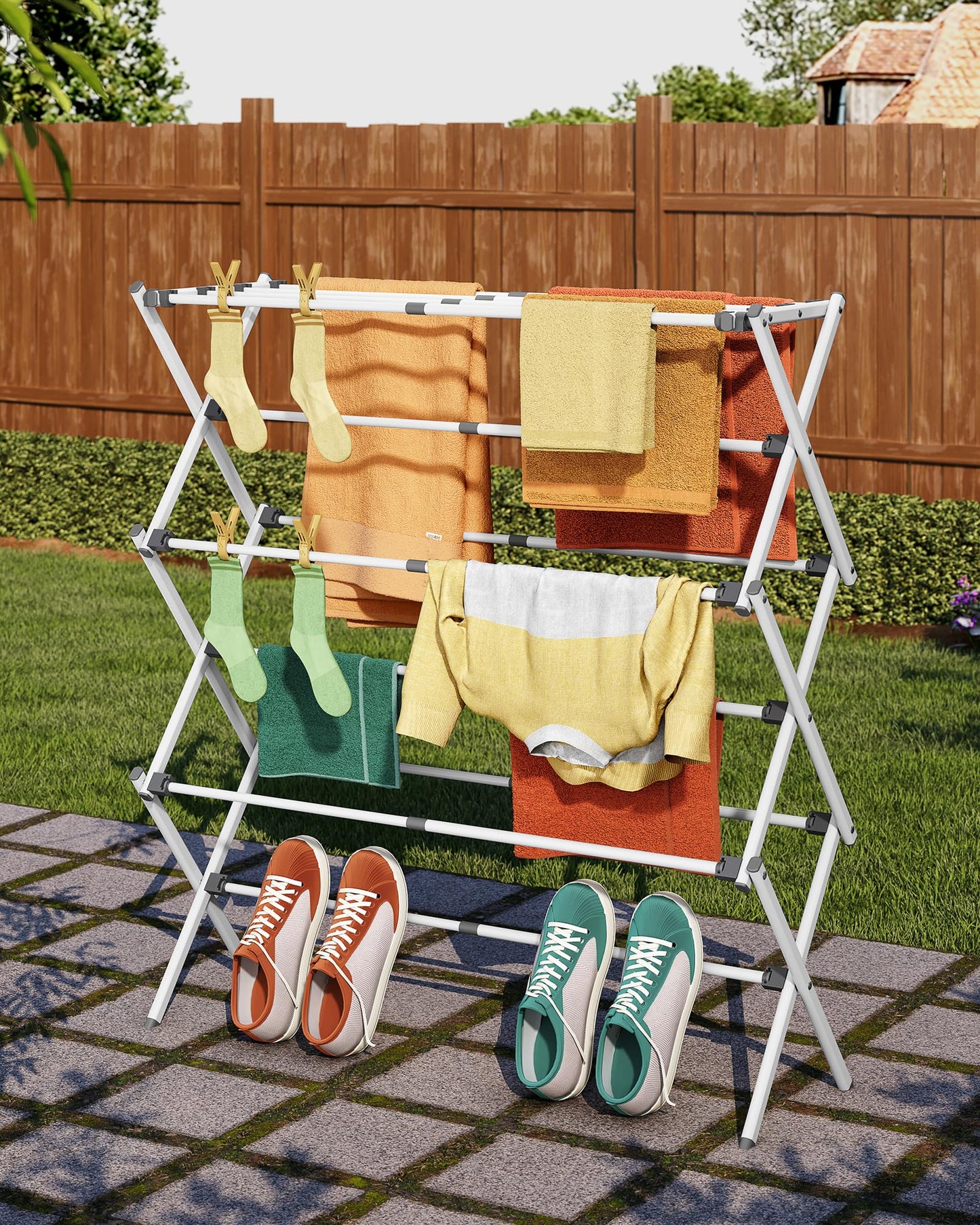 APEXCHASER Clothes Drying Rack, Expandable Drying Rack Clothes, Collapsible 3 Tiers Foldable Laundry Rack Indoor, for Baby Clothe Towels Bibs, White, 37.6inch - Available at All In One Marketplace Canada