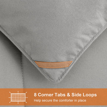 All Season Queen Comforter Set 3 PCs Soft Quilted Down Alternative Comforter+2 Pillow Shams with Corner Tabs,Winter Summer Warm Fluffy,Machine Washable (Light Grey, Queen 🍁 All In One Marketplace Canada