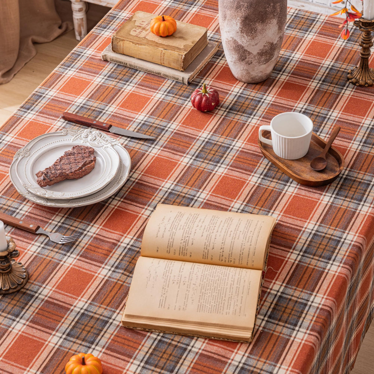 AQOTHES Plaid Fall Tablecloth Thanksgiving Rectangle 60x84 Inch Rust Orange 🍁 All In One Marketplace Canada