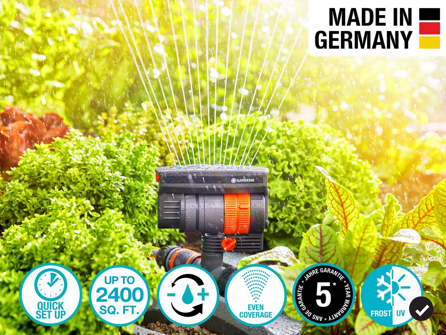 Gardena N83-SZMXFP Frost-Proof ZoomMaxx Oscillating Sprinkler on Spike, 2,300 Sq. Ft. Coverage, Spike Base for Flexible and Precise Watering, Includes Waterstop Quick Connector, Made in Germany 🍁 All In One Marketplace Canada