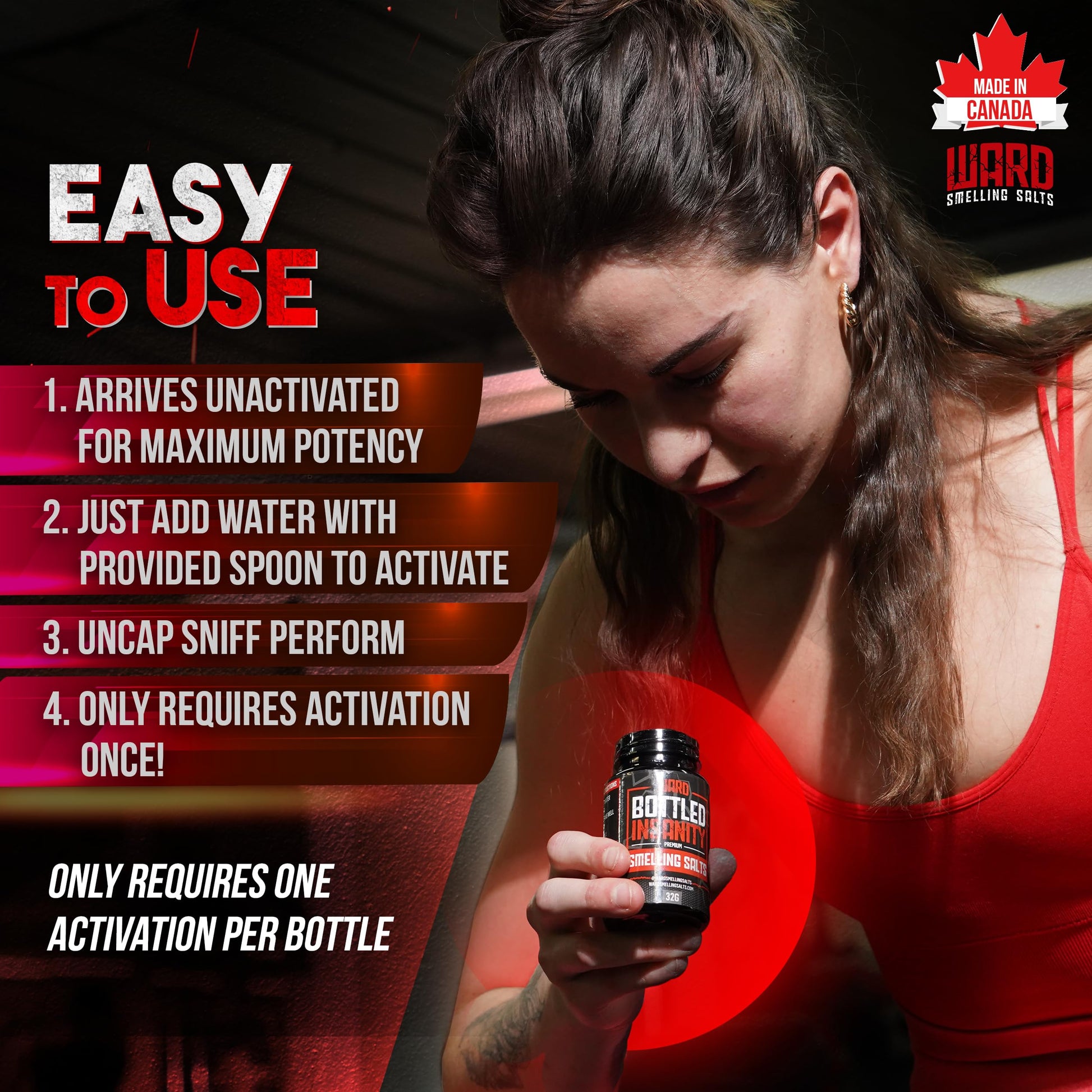 Ward Smelling Salts - Bottled Insanity - Insanely Strong Smelling Salt For Powerlifting Hockey Football Weight Lifting and More | Insane Smelling Salt - Available at All In One Marketplace Canada