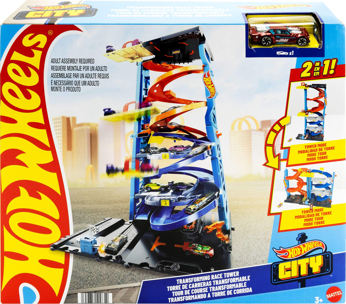 Hot Wheels City Transforming Race Tower & 1 Toy Car