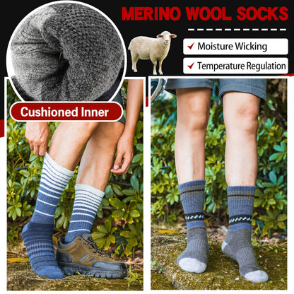 Merino Wool Socks for Women Men Thermal Winter Warm Hiking Crew Boot Work Thick Cozy Gift Socks Stocking Stuffers 5 Pairs(Purplish Blue Grey,L) 🍁 All In One Marketplace Canada