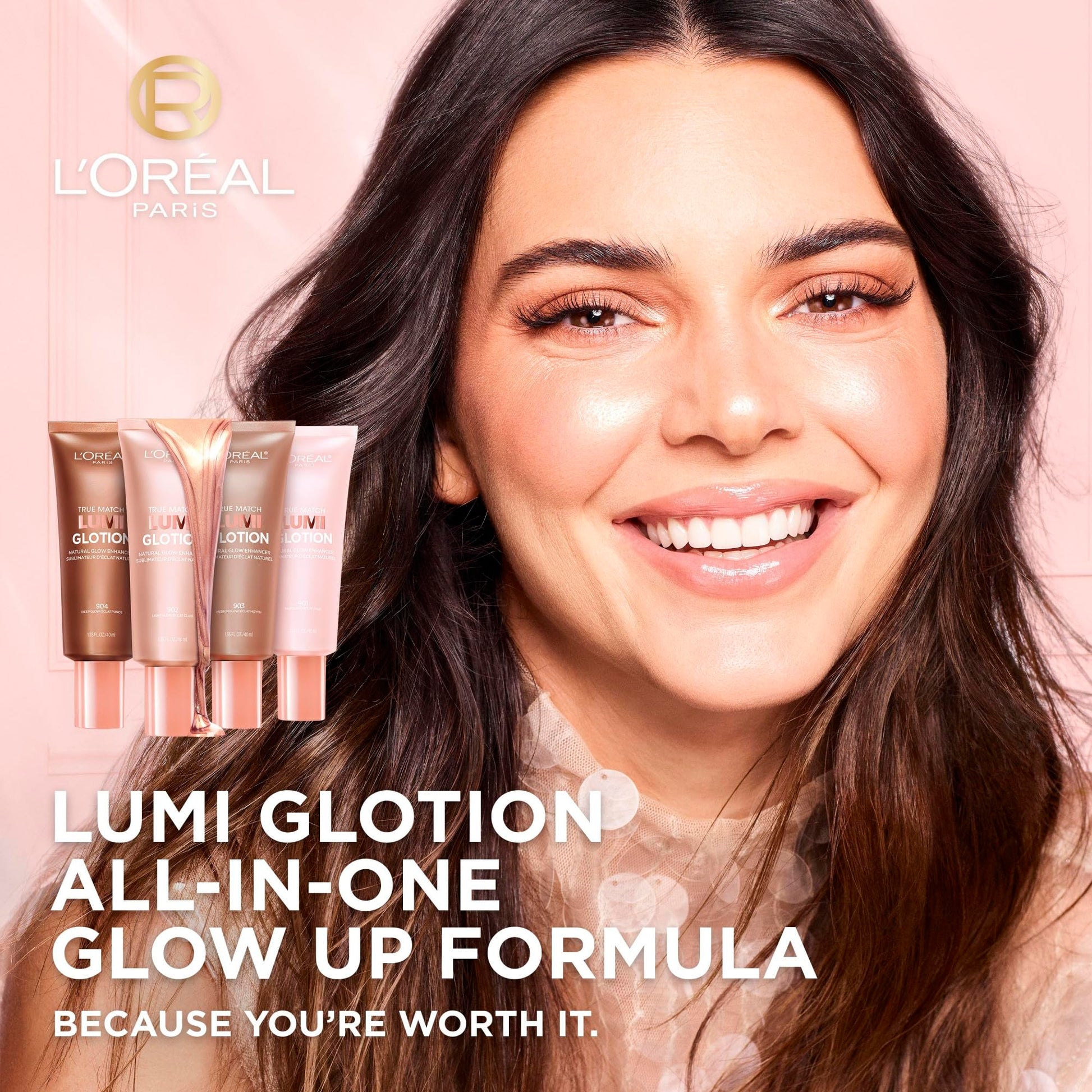 L’Oréal Paris True Match Lumi Glotion, Highlighter, Natural Glow Enhancer for Face & Body, Makeup, Instantly Hydrates and Illuminates Skin, Sheer Color Tint, Offers a Sunkissed Glow, 903 Medium, 40 mL
