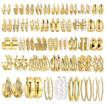 42 Pairs Gold Hoop Earrings Set for Women, Fashion Chunky Pearl Earrings Multipack Twisted Statement Earring Pack, Hypoallergenic Small Big Hoops Earring for Birthday Party Christmas Jewelry Gift 🍁 All In One Marketplace Canada