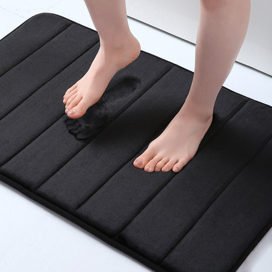 OLANLY Soft Memory Foam Bath Mat, Non-Slip and Super Absorbent Bathroom Mat, Machine Washable Quick Dry Bath Mats for Bathroom, Shower, and Tub, 16" x 24", Black