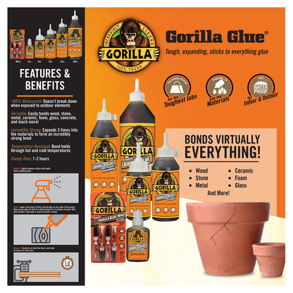 Gorilla Glue Original Minis Four Pack, 100% Waterproof, Indoor & Outdoor, Polyurethane Glue, Versatile Bonding Adhesive, Easy Application Nozzle, 4 - 3g Tubes (Pack of 1)