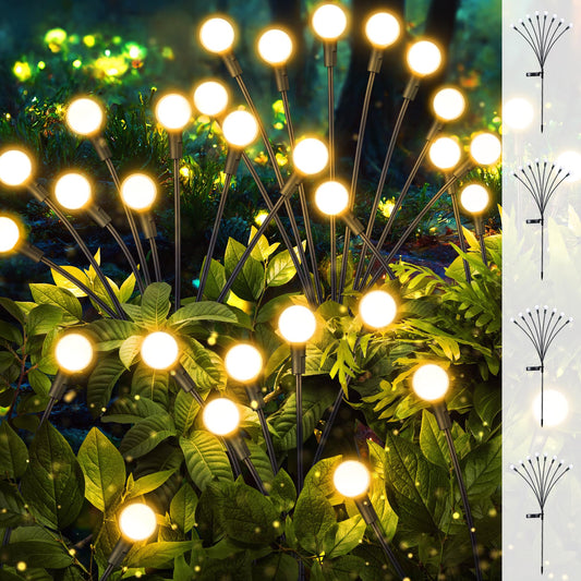 iBaycon 4 Pack Solar Firefly Lights Garden Pathway Outdoor Decor Warm White