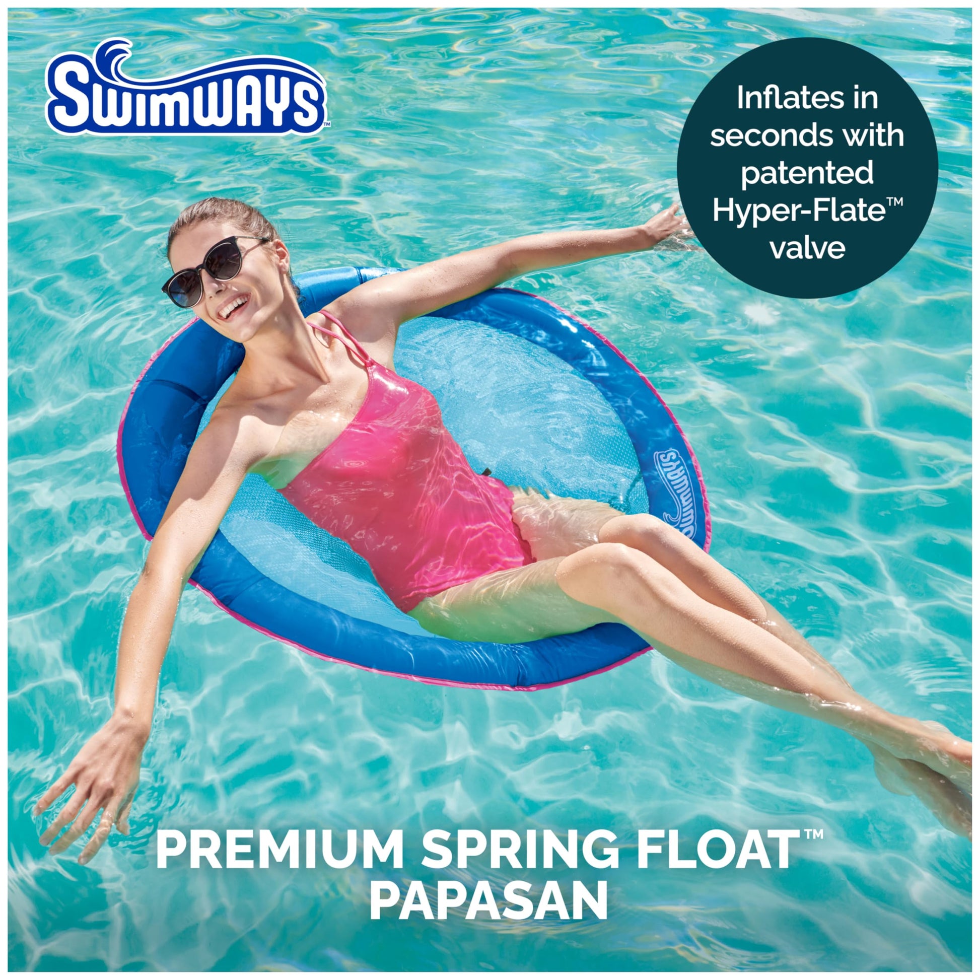 SwimWays Spring Float Premium Papasan Pool Lounger, Inflatable Pool Floats Adult with Fast Inflation for Ages 15 & Up, Sky Blue SwimWays